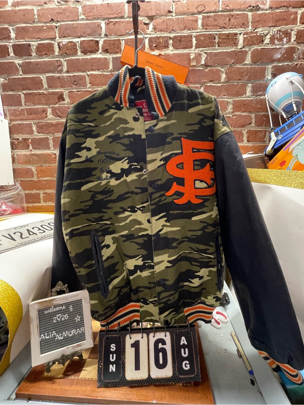 San Francisco Giants camouflage-patterned varsity bomber